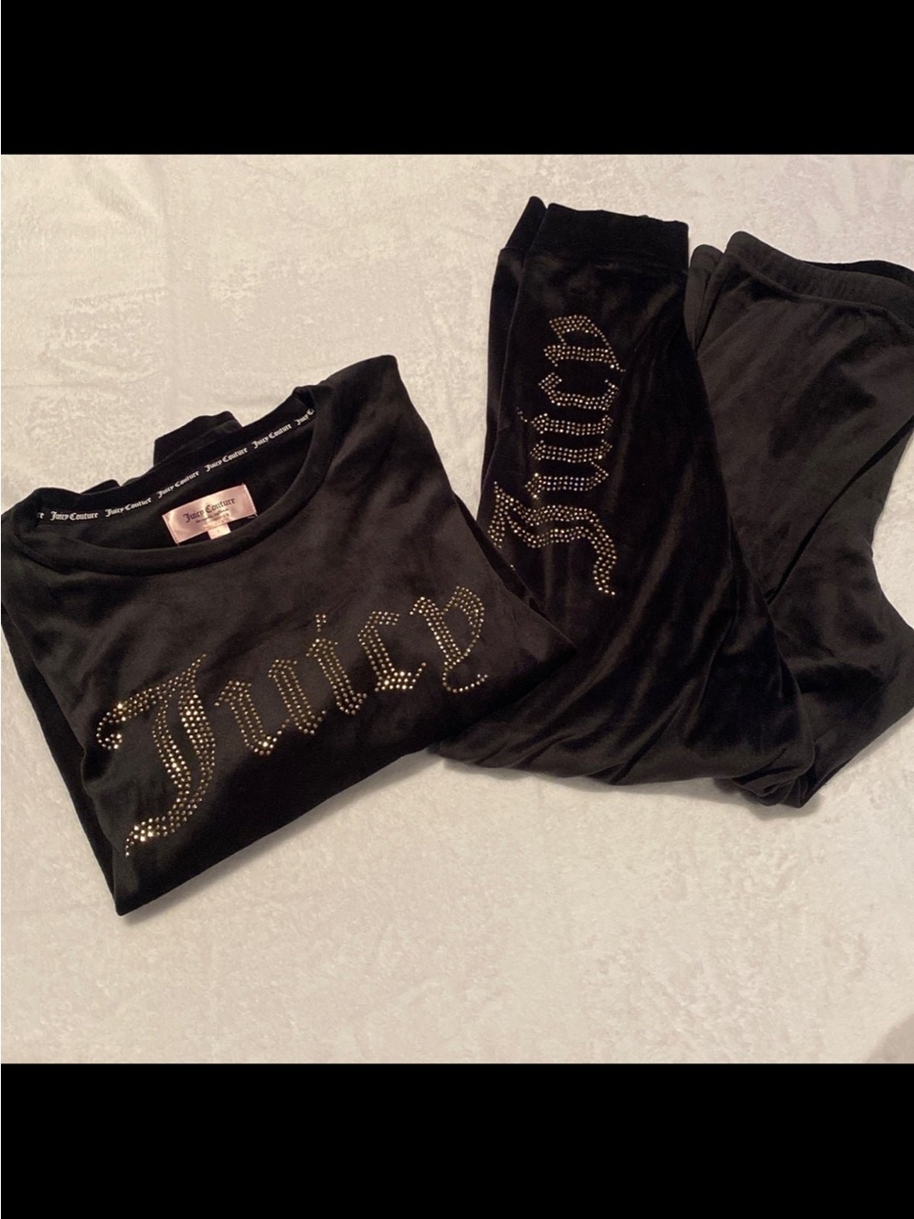 Juicy Couture Black Velour Rhinestone Logo Pants & Top